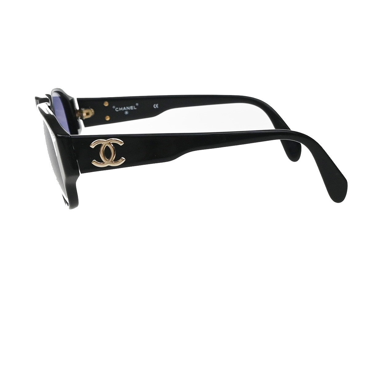 CHANEL CC Logos Sunglasses Eye Wear Plastic Black Navy 01452 63RQ046