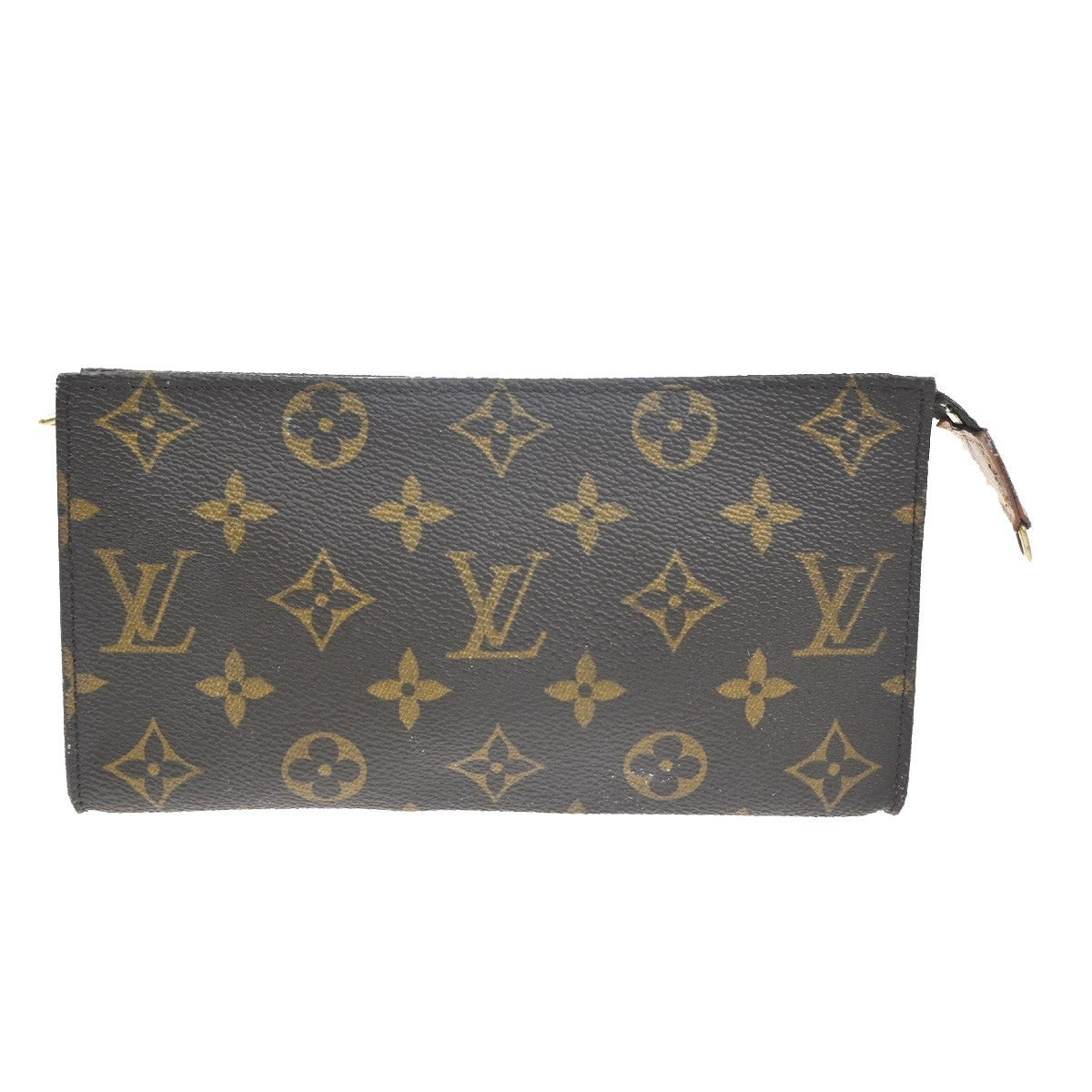 LOUIS VUITTON LV Logo Bucket GM Pouch Bag Monogram Leather Brown Gold 05KC550