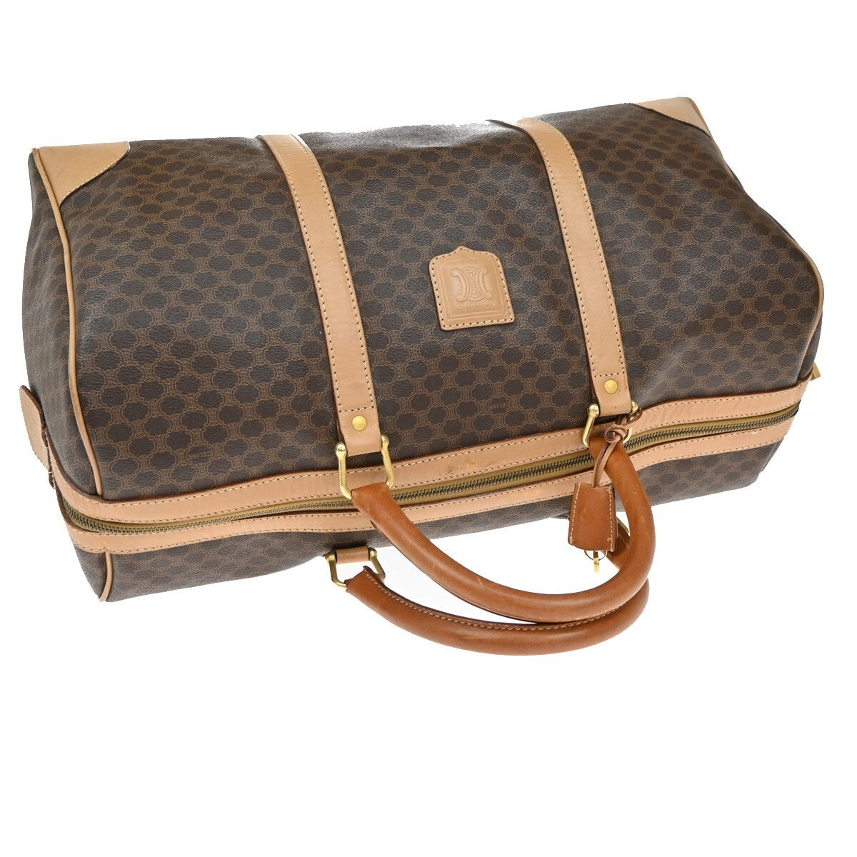 CELINE Logo Macadam Pattern Travel Hand Bag PVC Leather Brown Italy 02EE152