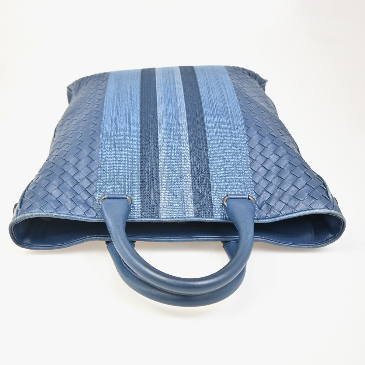 BOTTEGA VENETA Logo Intrecciato Hand Tote Bag Canvas Leather Blue Italy 38ZA106