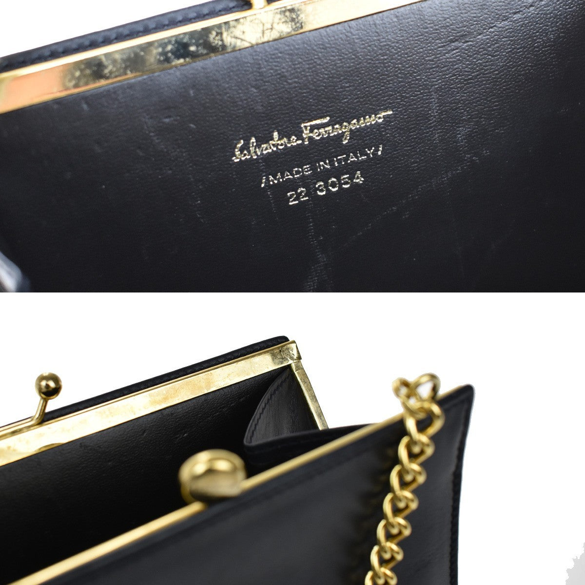 SALVATORE FERRAGAMO Vara Mini Chain Shoulder Bag Leather Navy Blue GHW 69KB071