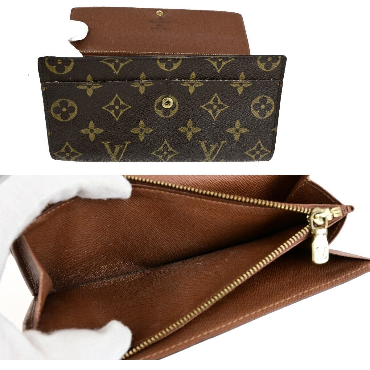 LOUIS VUITTON 4 Set Long Bifold Wallet Purse Monogram Leather Brown 36YF005
