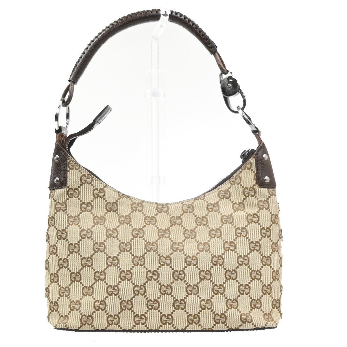 GUCCI Logo GG Pattern Shoulder Hand Bag Canvas Leather Beige Brown Italy 76MA490