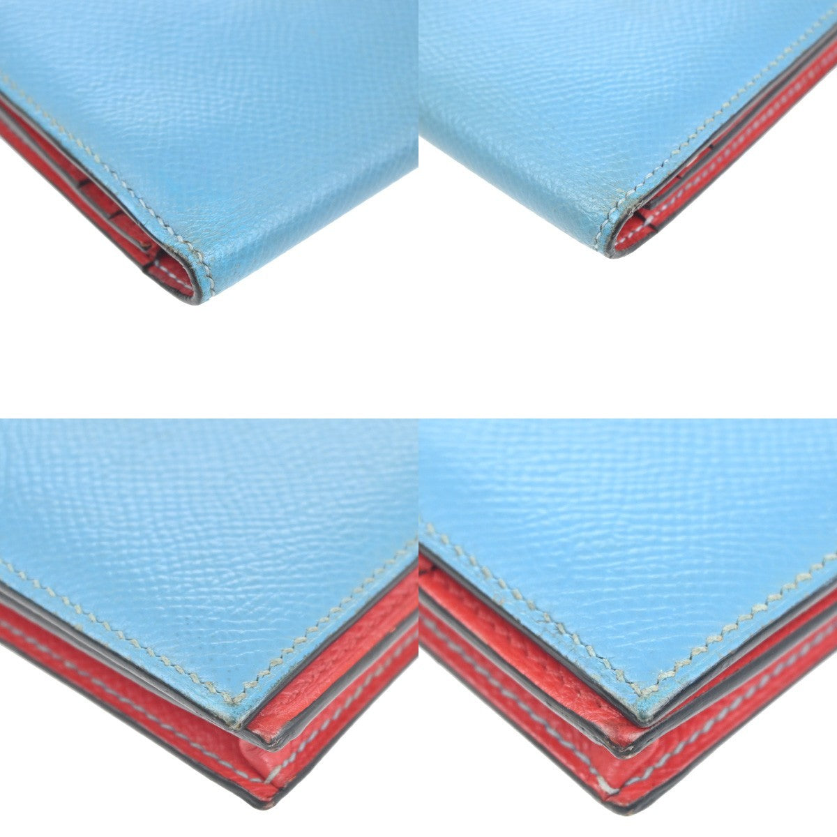 HERMES Bearn Bicolor Long Bifold Wallet Epson Leather Blue Red GHW 32KC756