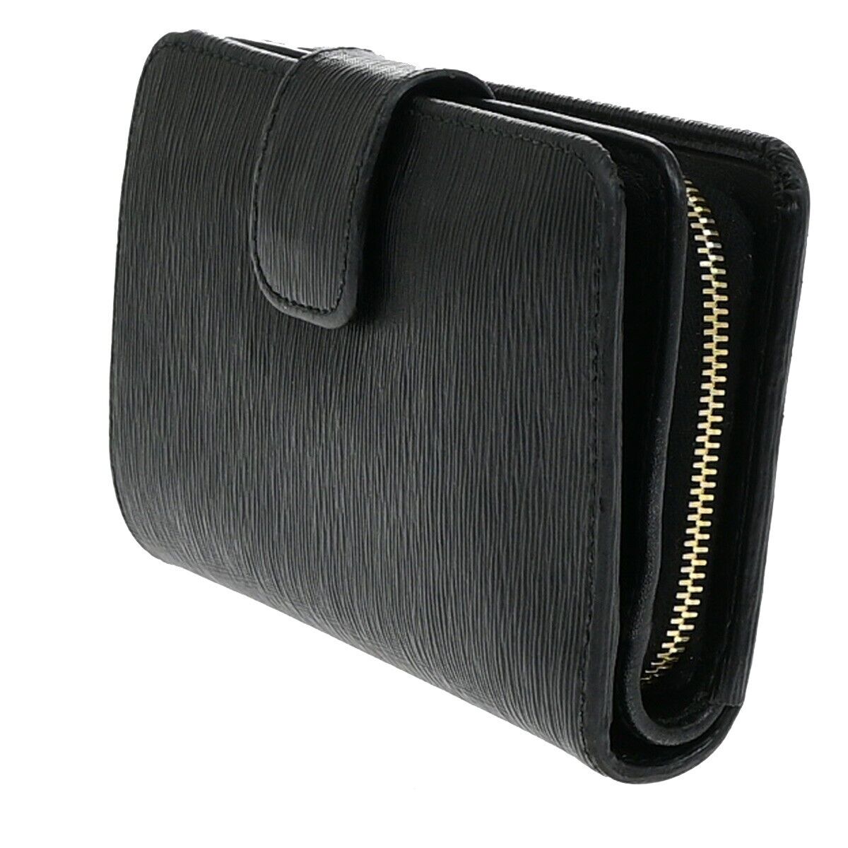 PRADA Logo Bifold Wallet Purse Leather Black Gold GHW Italy 60YG988