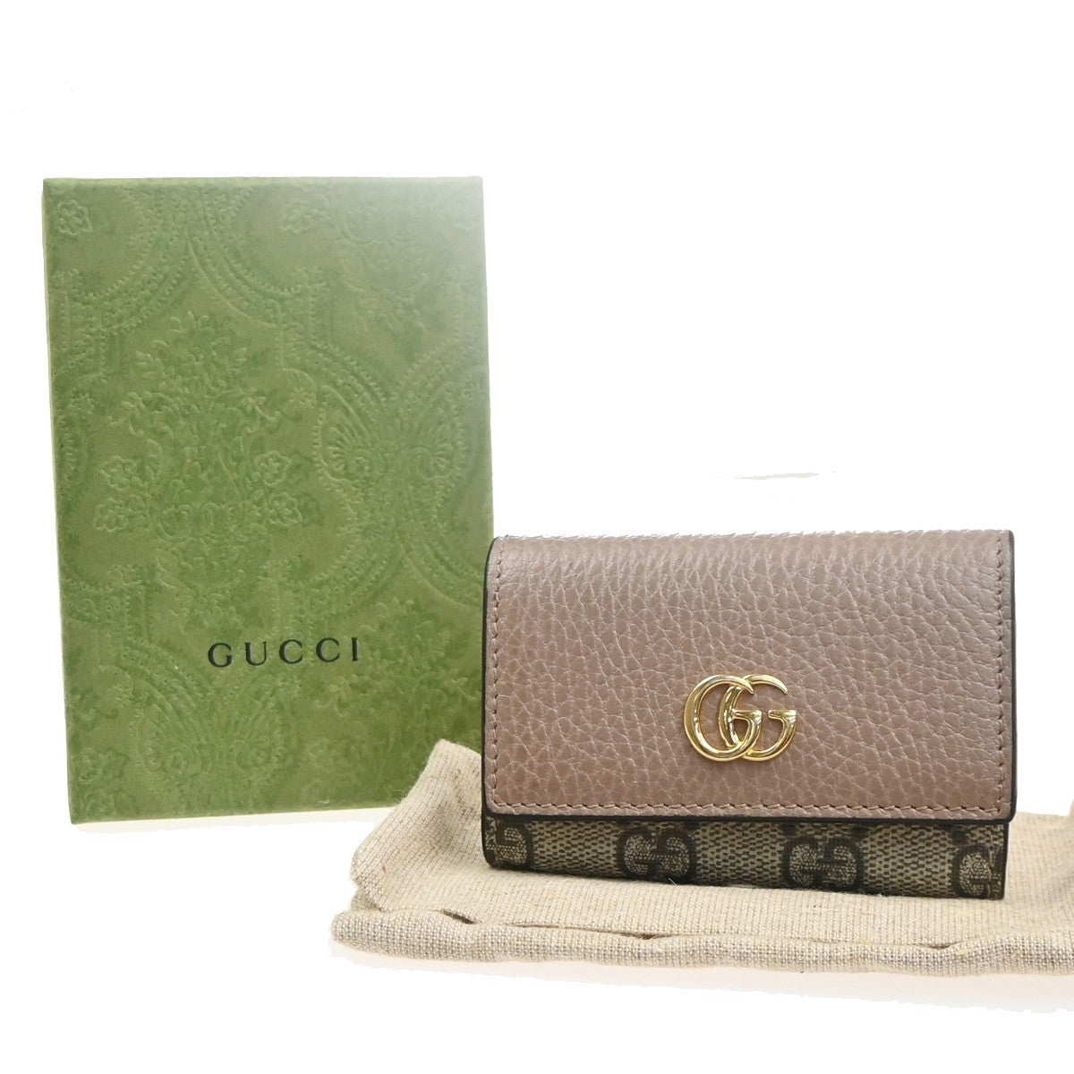 GUCCI Logo GG Marmont 6 Hook Key Case Supreme Leather Beige Italy GHW 61RL941