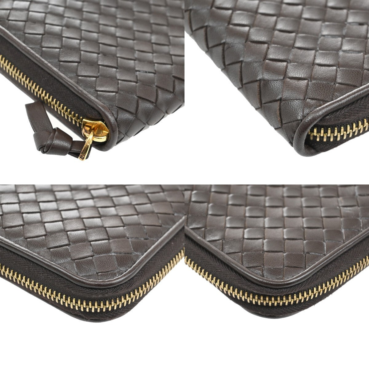 BOTTEGA VENETA Logo Intrecciato Long Zipper Around Wallet Leather Brown 65EE345
