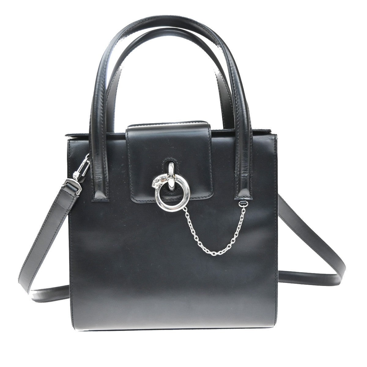 CARTIER Logo Panthere 2Way Shoulder Hand Bag Leathe Black France 38CB059