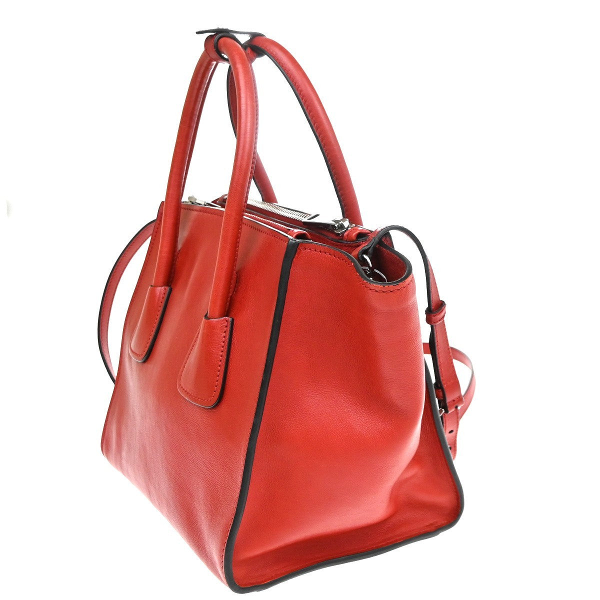 PRADA Logo 2Way Shoulder Hand Bag Glace Calf Leather Red SHW Italy 12TA657
