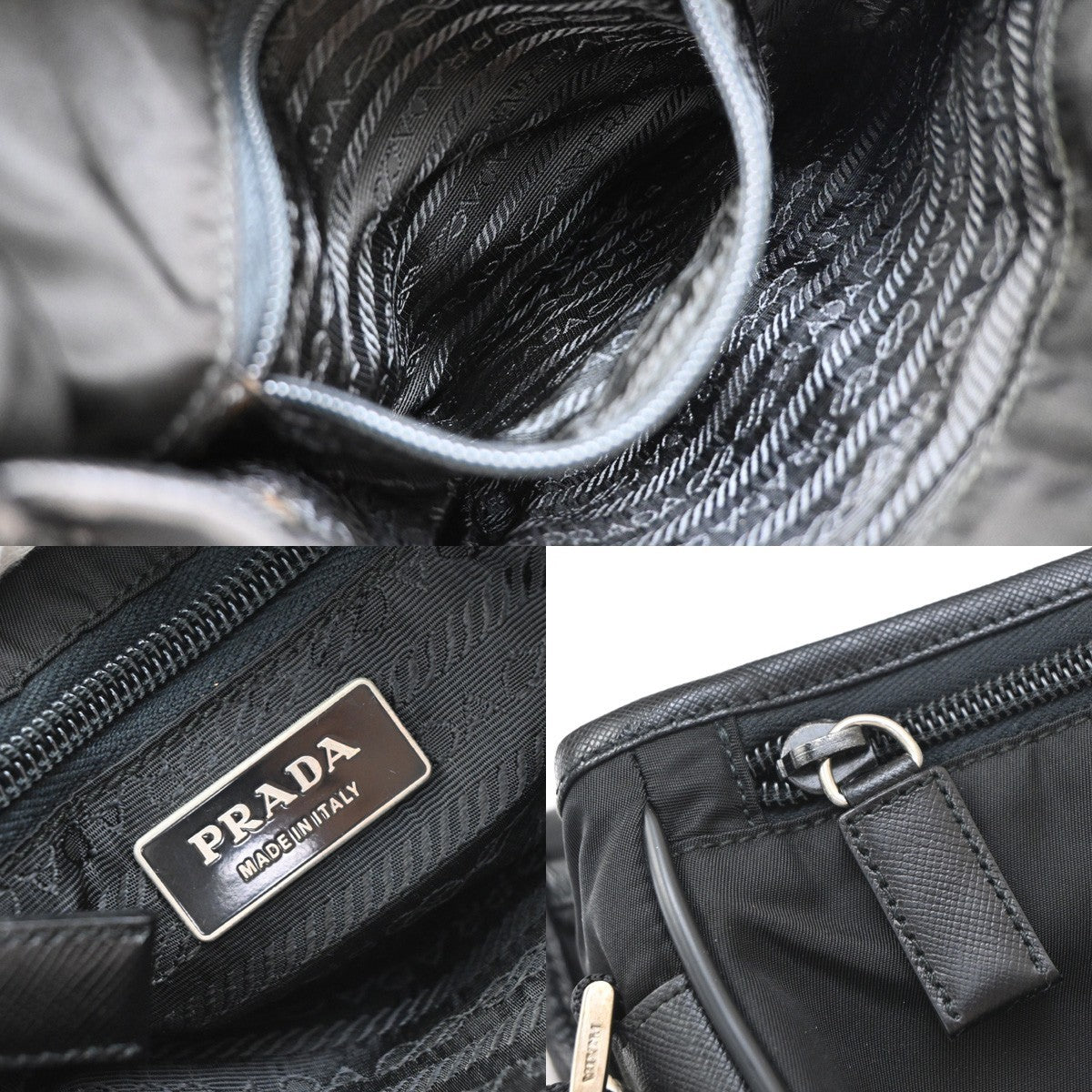 PRADA MILANO Tessuto Messenger Shoulder Bag Nylon Leather Black Silver 87KA852