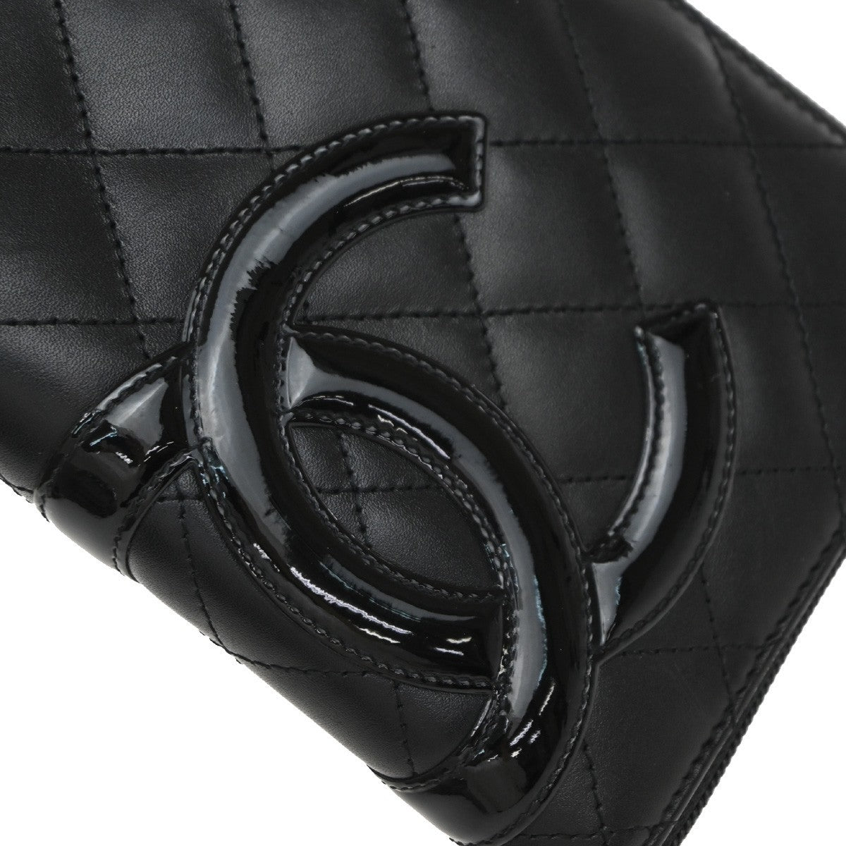 CHANEL CC Logo Cambon Long Bifold Wallet Patent Leather Black Pink Italy 16RF779