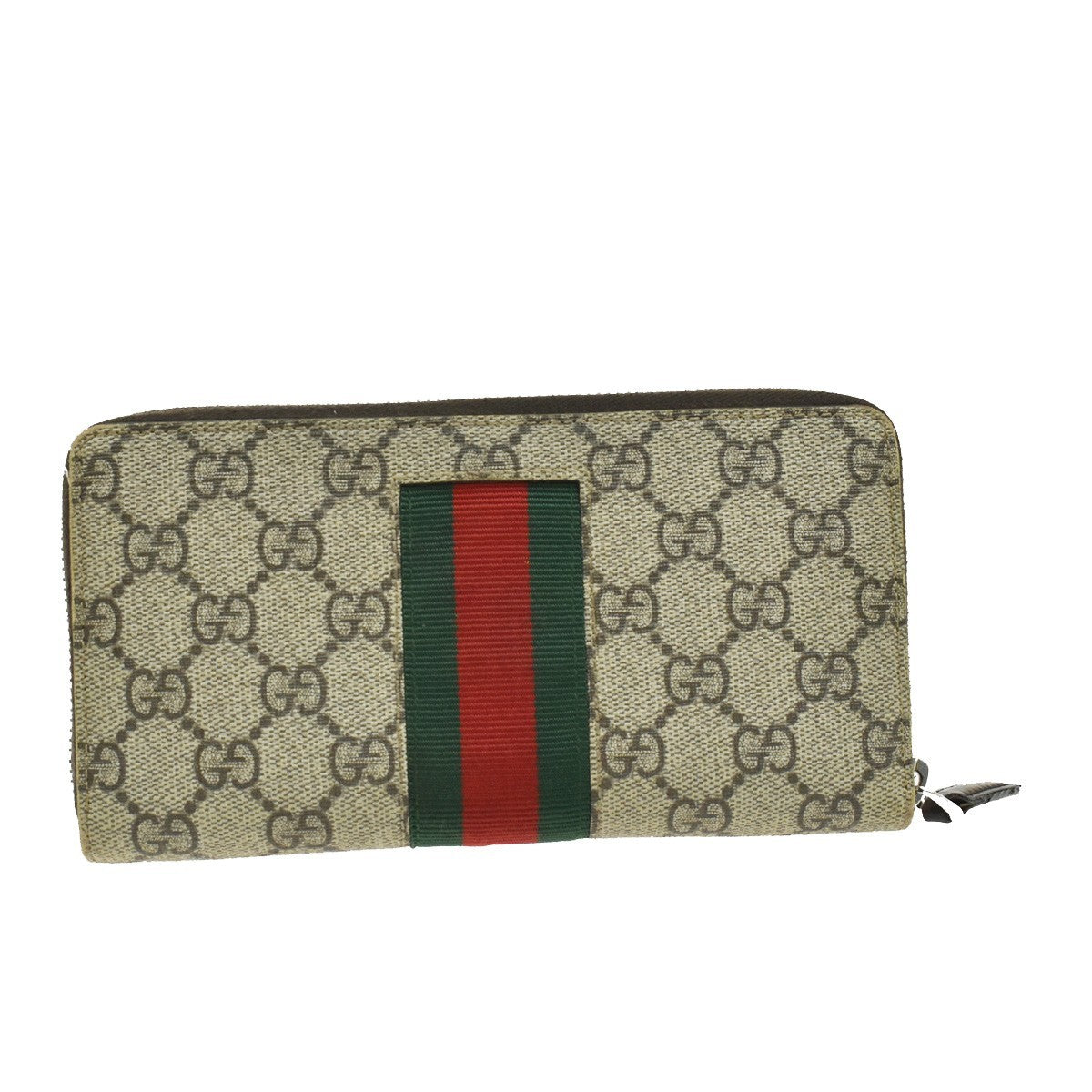 GUCCI Sherry GG Pattern Long Zipper Around Wallet Supreme Leather Brown 65KB316