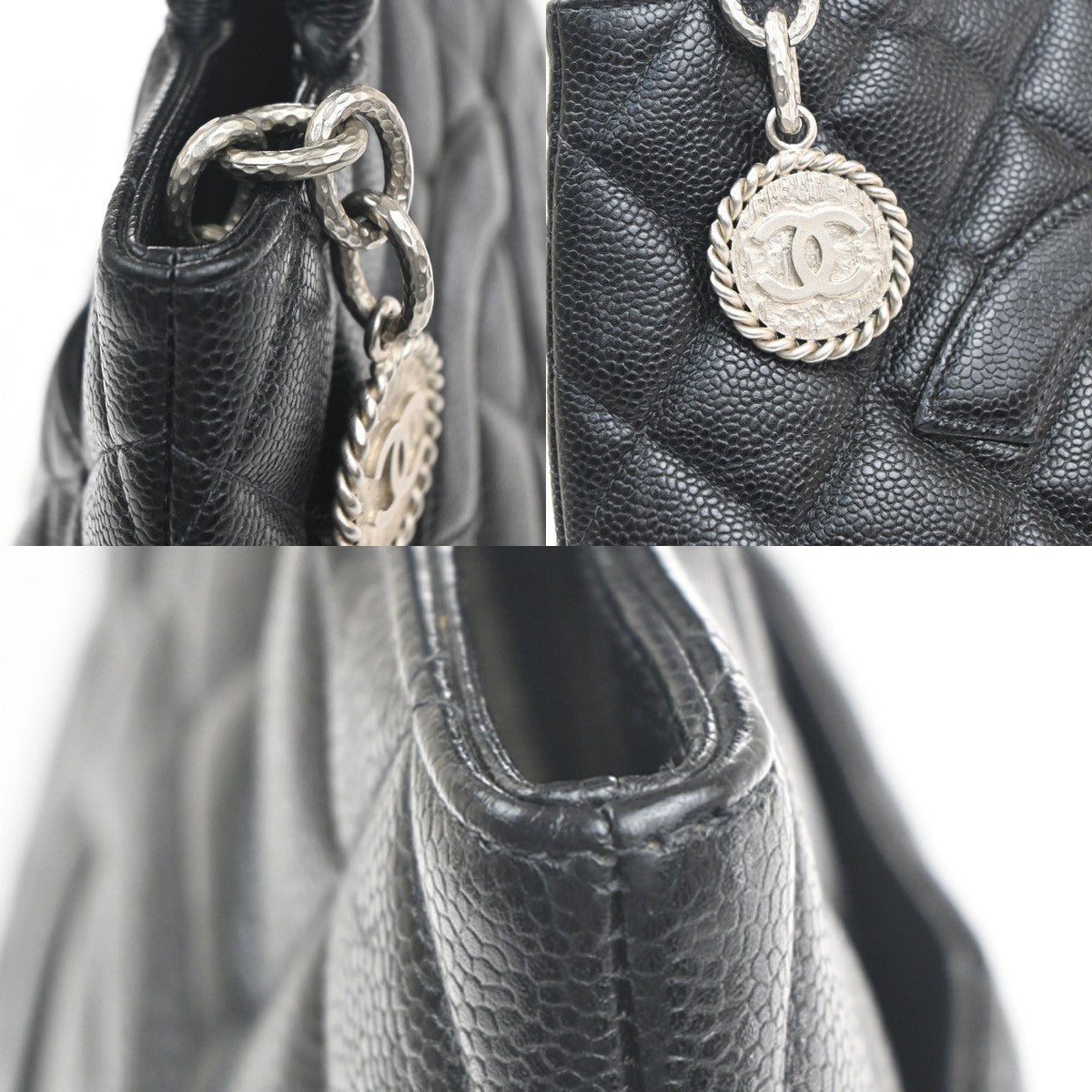 CHANEL CC Medallion Shoulder Bag Grained Calfskin Leather Black SHW VTG 690RL956