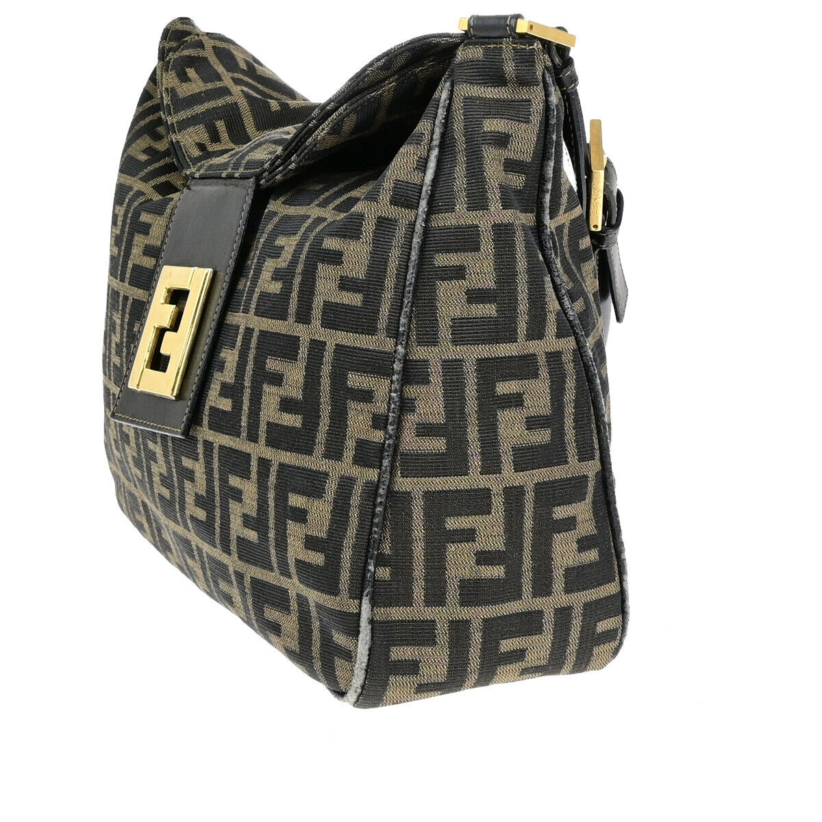 FENDI Logo Zucca Pattern Shoulder Bag Canvas Leather Brown SHW Italy 34SH943