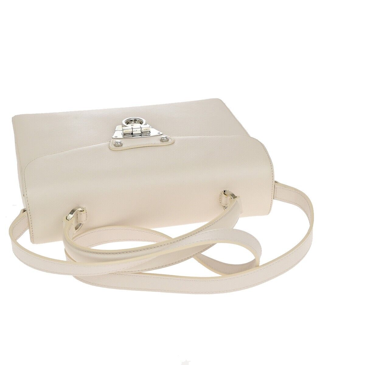 SALVATORE FERRAGAMO Logo Gancini 2Way Shoulder Bag Leather Ivory SHW 33EC737