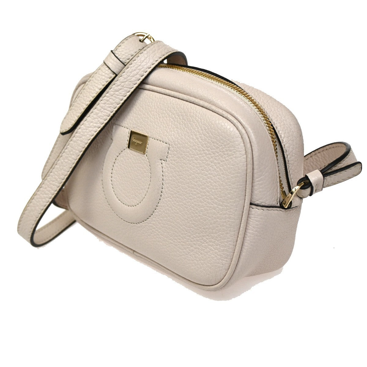SALVATORE FERRAGAMO Logo Gancini Mini Shoulder Bag Leather White GWH 38KC405