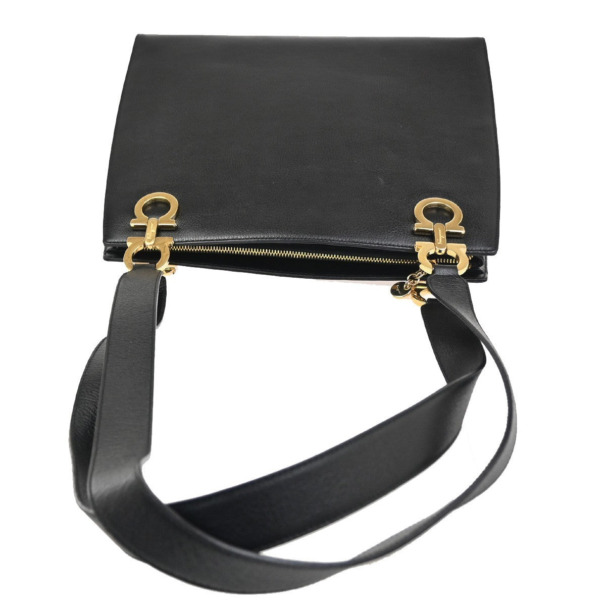 SALVATORE FERRAGAMO Logo Gancini Shoulder Hand Bag Leather GHW Black 35KC837