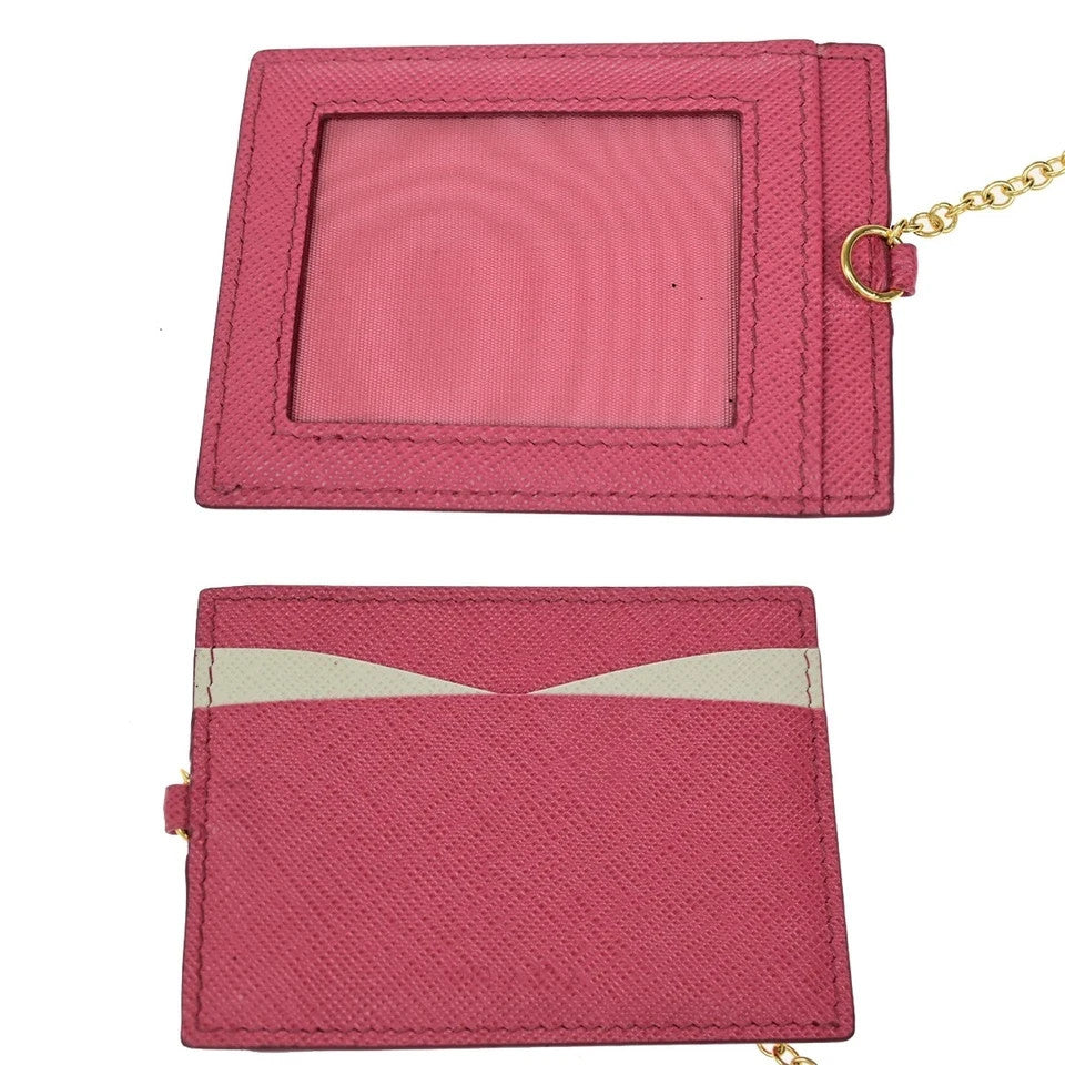 PRADA Logo Saffiano Multic Long Bifold Wallet Leather Black Pink GHW 37YH058