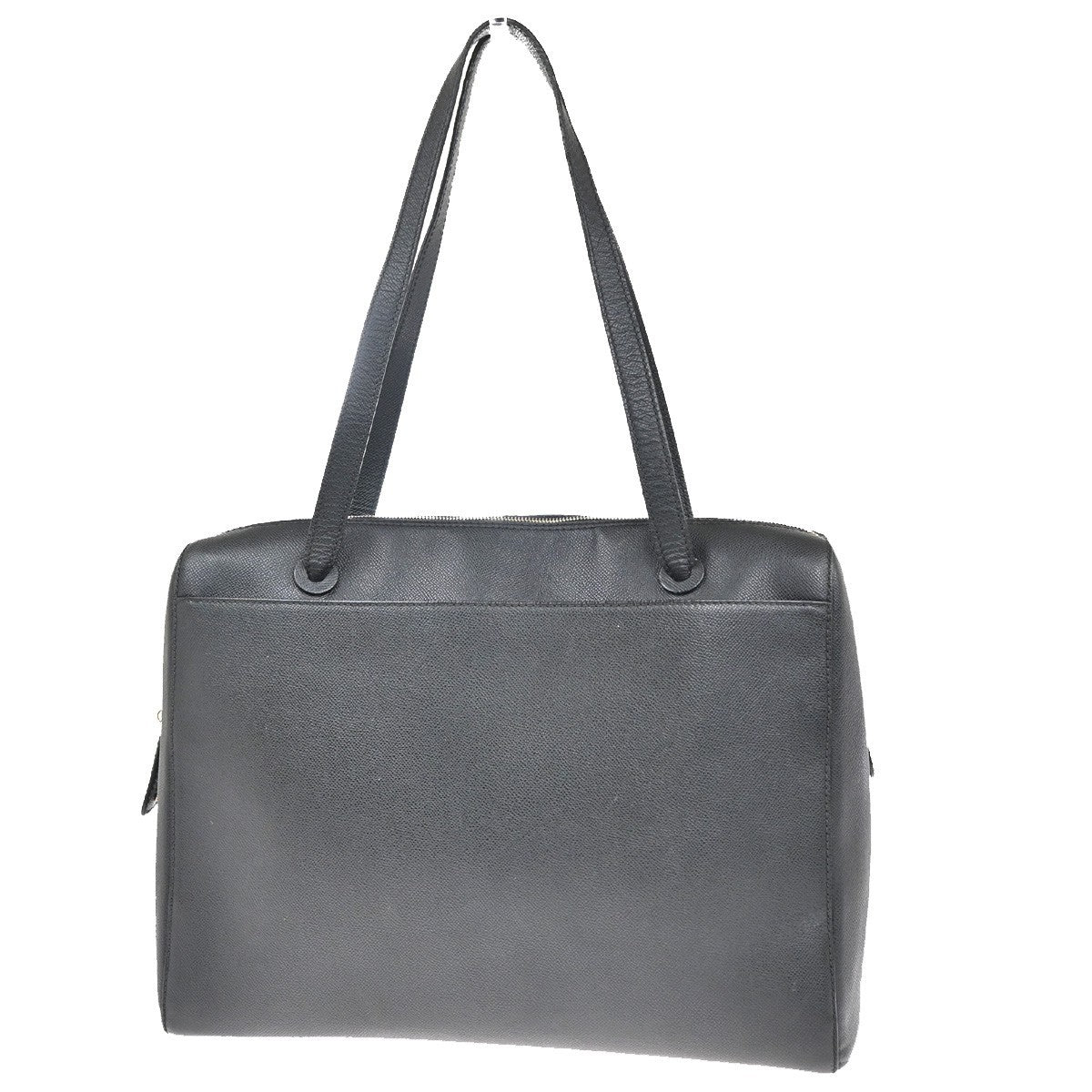 CHANEL CC Logo Shoulder Tote Bag Grained Calfskin Leather Black Vintage 98RP018
