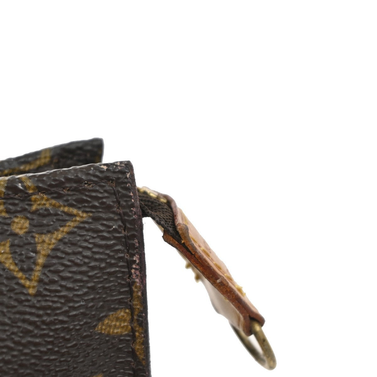 LOUIS VUITTON LV Logo Bucket GM Pouch Bag Monogram Leather Brown Gold 05MA328
