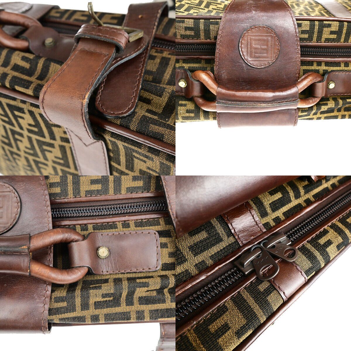 FENDI Logo Zucca Pattern Suitcase Travel Hand Bag Canvas Leather Brown 36YG733