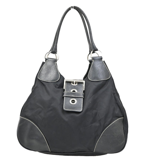 PRADA Tessuto Moon Shoulder Tote Bag Nylon Leather Black SHW Italy 65DA136