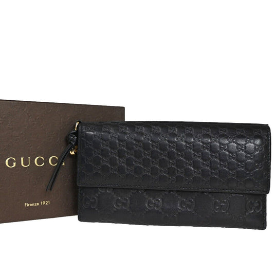 GUCCI Micro Guccissima GG Pattern Long Bifold Wallet Leather Black Gold 32EA632