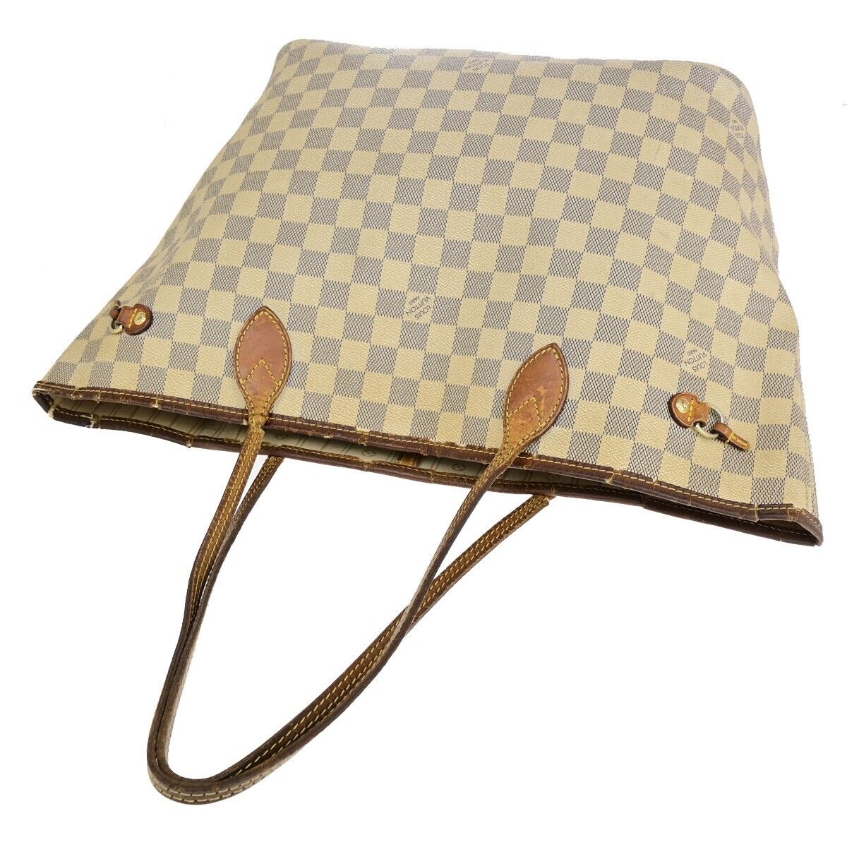 LOUIS VUITTON Neverfull MM Shoulder Tote Bag Damier Azur White N51107 37SJ157