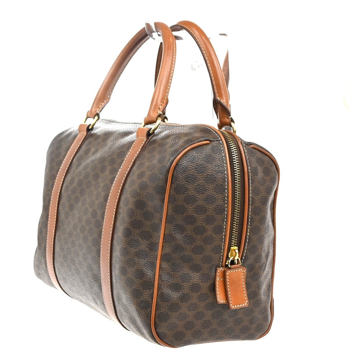 CELINE Logo Macadam Pattern Hand Bag PVC Leather Brown GHW Italy 69KC201