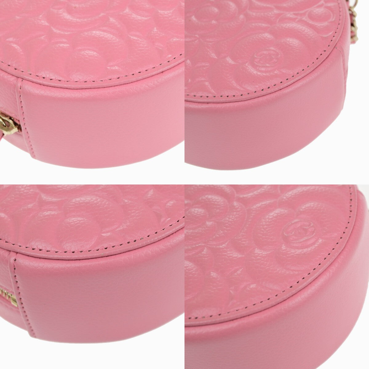 CHANEL CC Logo Camellia Round Mini Chain Shoulder Bag Grained Pink 337RK175