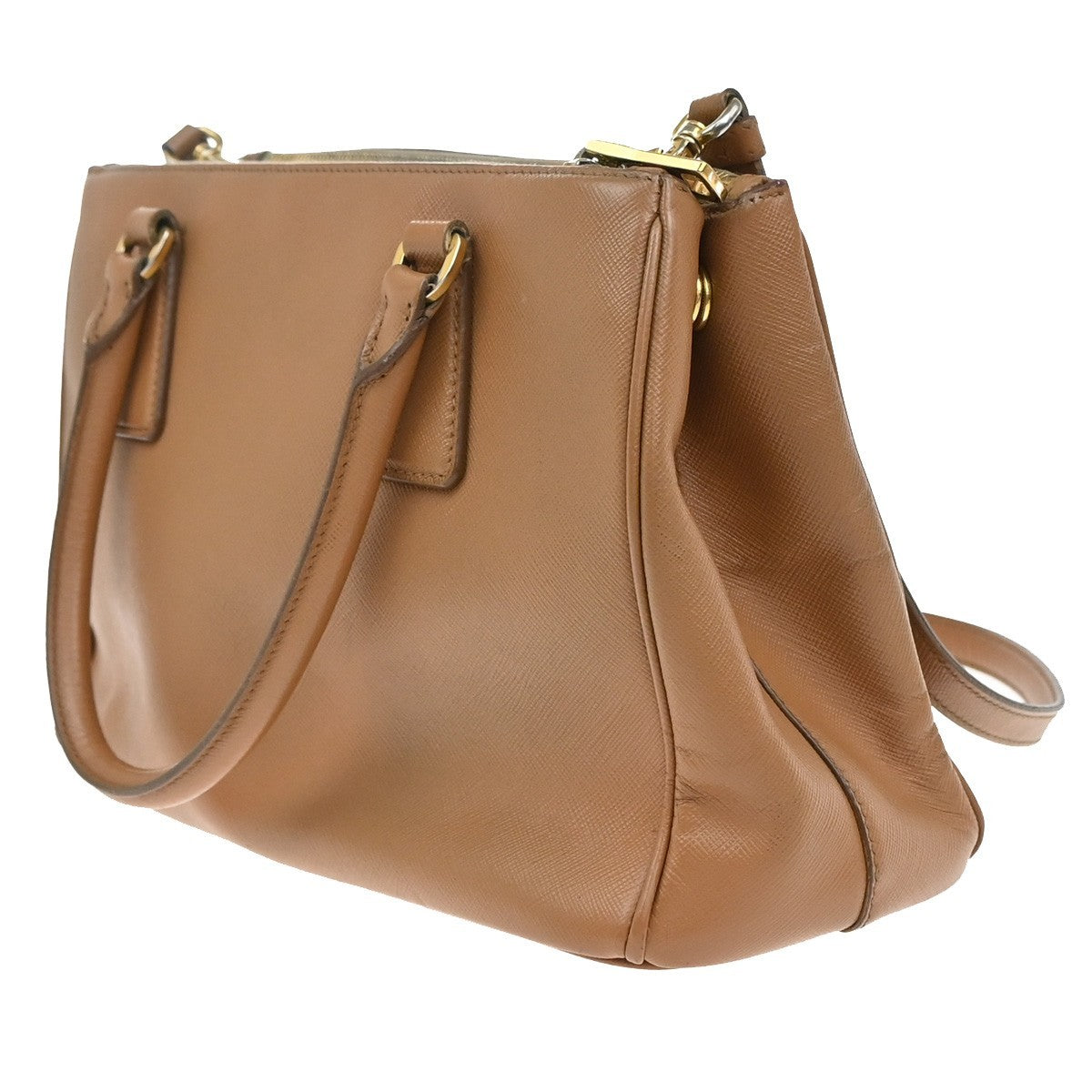 PRADA Logo 2Way Shoulder Hand Bag Saffiano Leather Beige GHW Italy 70EF793
