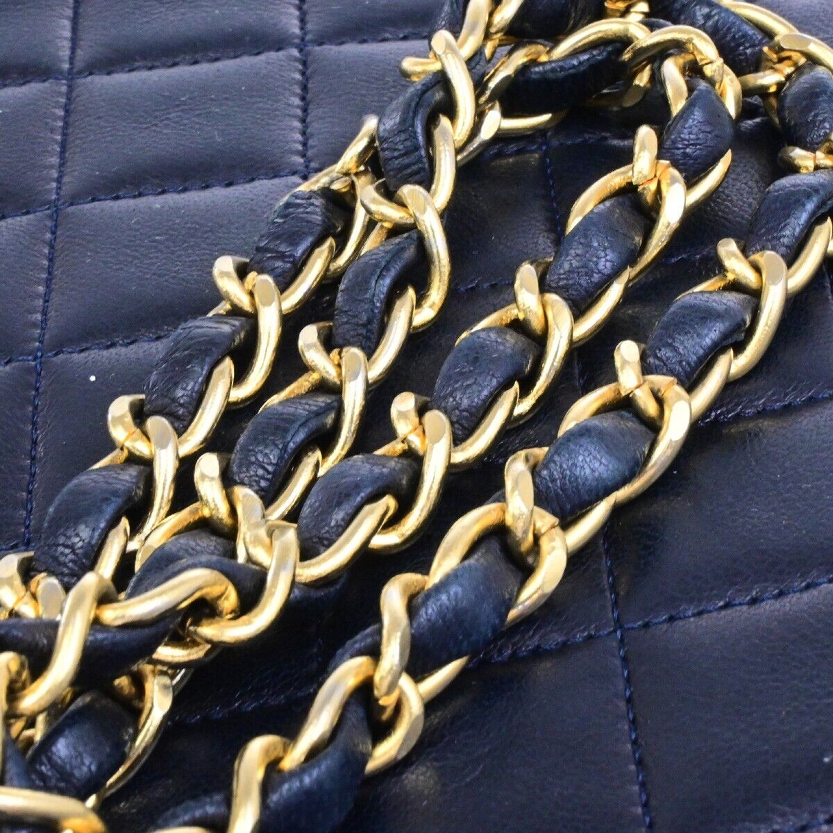 CHANEL CC Logo Matelasse Chain Shoulder Bag Canvas Leather Navy Blue GHW 46RF216