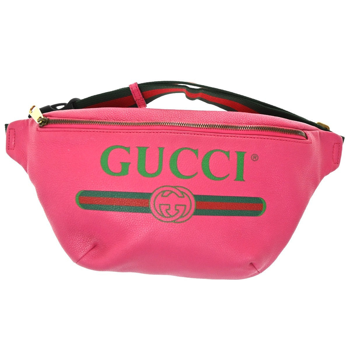 GUCCI GG Logo Print Sherry Bum Body Bag Leather Pink GHW Italy 89CA738
