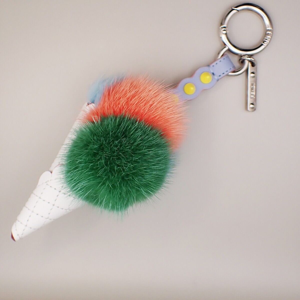 FENDI Logo Ice Cream Bag Charm Key Holder Studs Leather Fur Multi-Color 04YG572