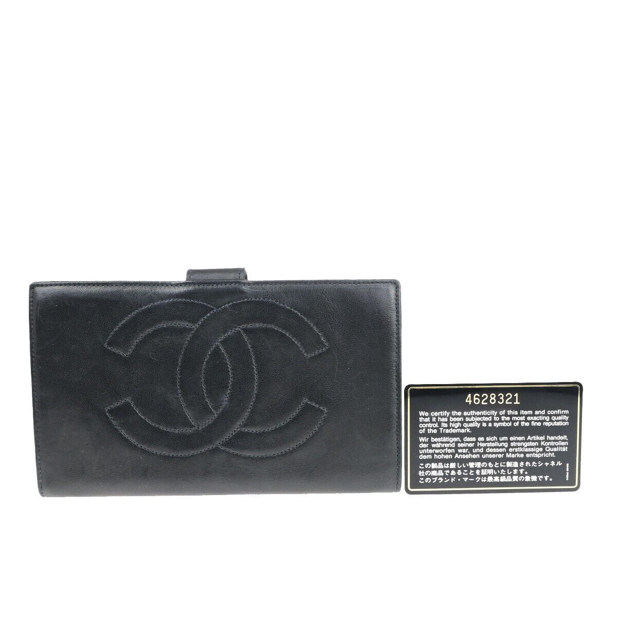 CHANEL CC Logo Long Bifold Wallet Purse Leather Black GHW Vintage 33RK743