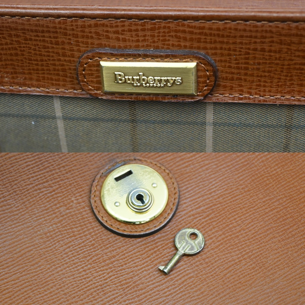 Burberrys Logo Business Briefcase Hand Bag Leather Brown GHW With Key 04KB683