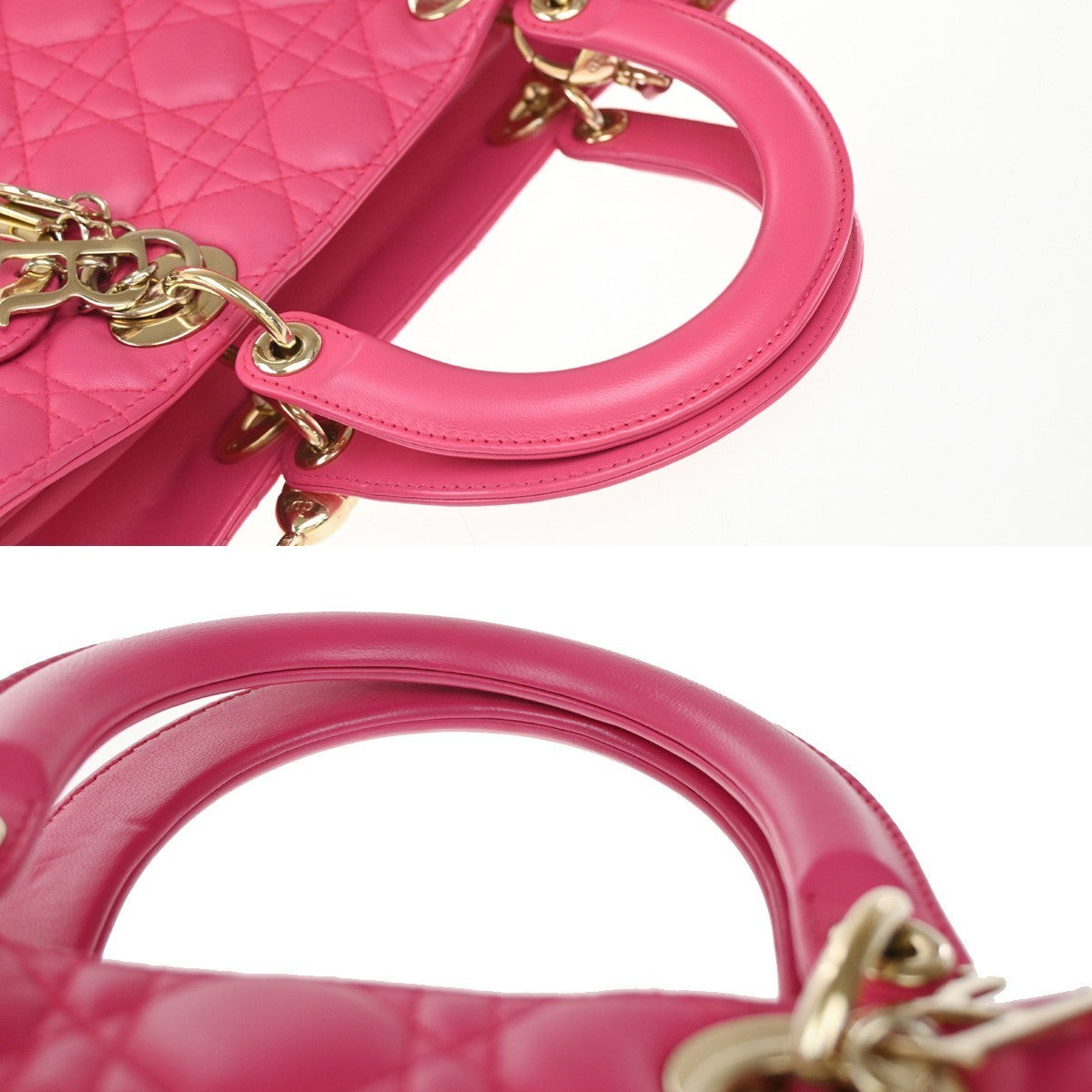 CHRISTIAN DIOR Lady Cannage 2Way Shoulder Hand Bag Leather Pink GHW 618RP028