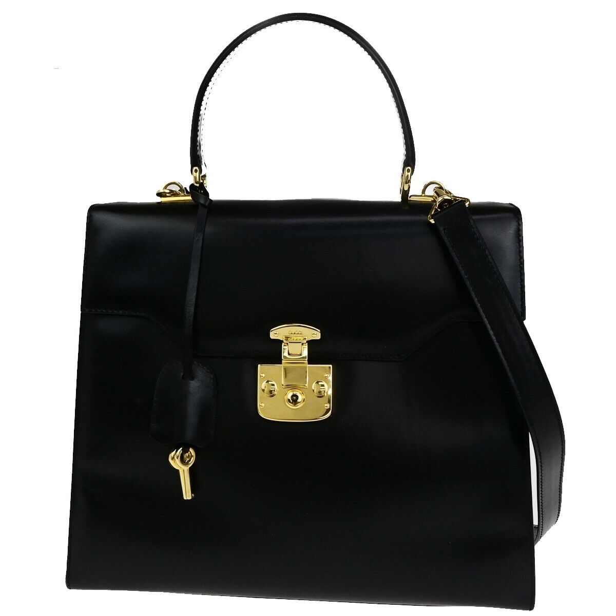GUCCI Logo Lady Lock 2Way Shoulder Hand Bag Leather Black GHW Italy 70RK764