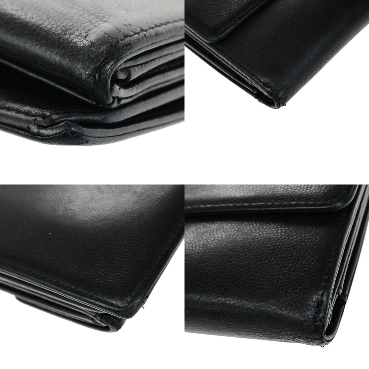 CHANEL CC Logo Falp Bifold Long Wallet Grained Leather Black SHW 35RK678