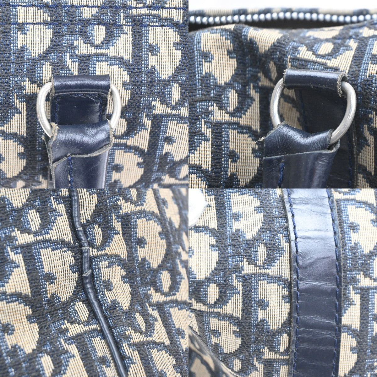 CHRISTIAN DIOR Trotter Boston Hand Bag Canvas Leather Blue SHW France 34MA477