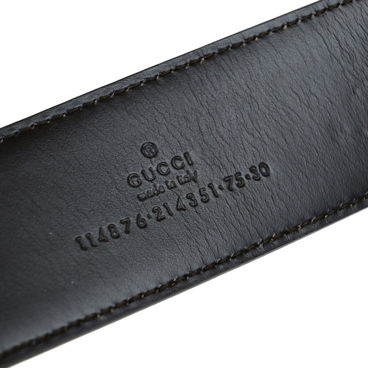 GUCCI GG Logo Interlocking Guccissima Belt 75/30 Leather Silver Italy 36EB415