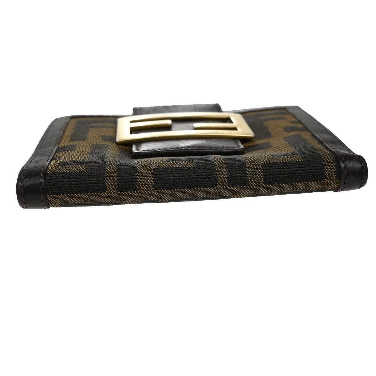FENDI Logo Zucca Pattern Bifold Wallet Canvas Leather Brown Italy 08EE278