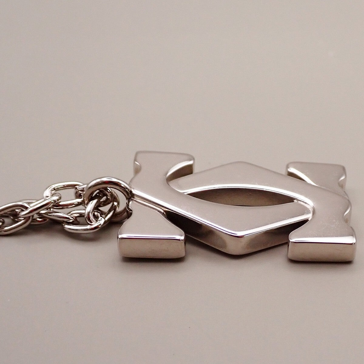 CARTIER 2C Logo Chain Bag Charm Key Ring Silver ACCESSORY 01EE505