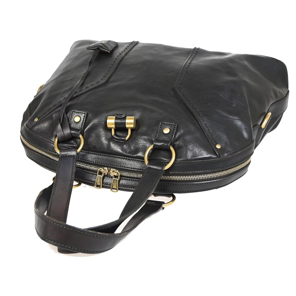 YVES SAINT LAURENT YSL Logo Rive Gauche Hand Bag Soft Leather Brown 62SH775