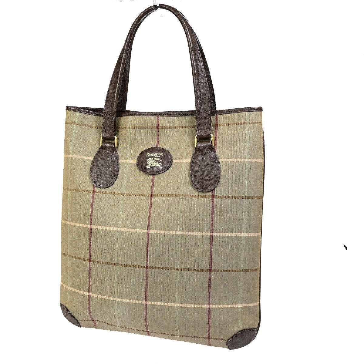 BURBERRYS Logo Shoulder Tote Bag Canvas Leather Brown Gold-plated 05FA991