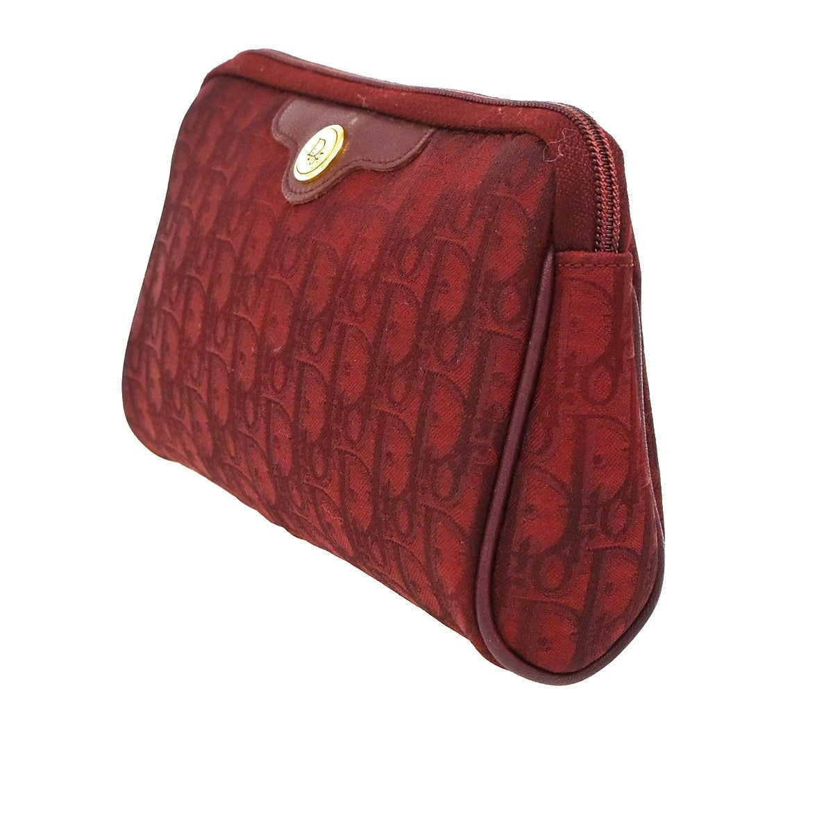 CHRISTIAN DIOR Trotter Pattern Cosmetic Pouch Canvas Leather Red France 68KD157