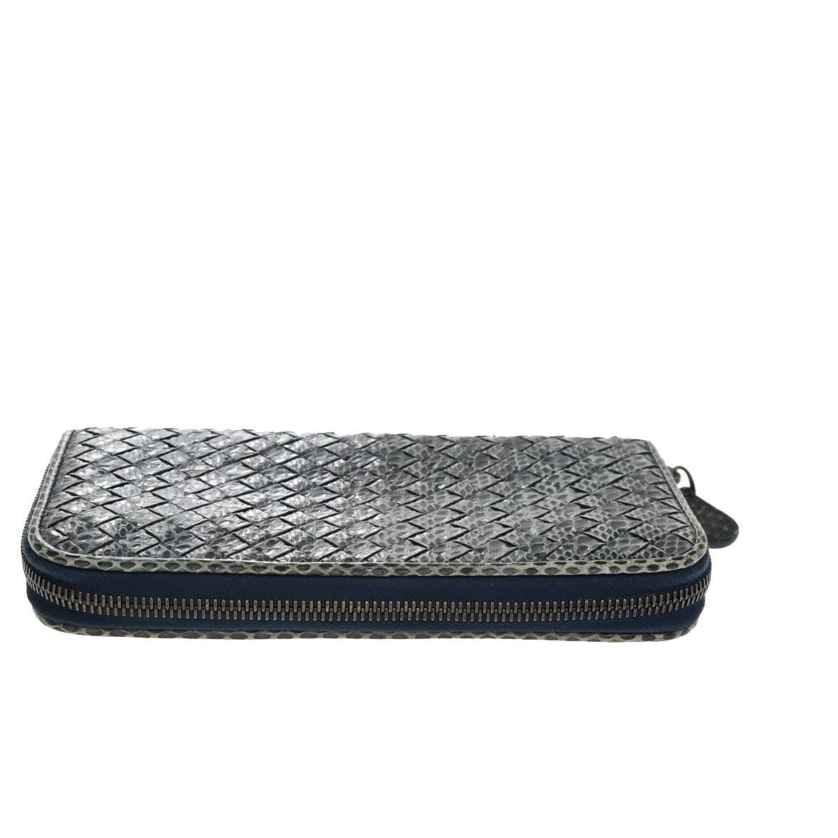BOTTEGA VENETA Intrecciato Zip Around Long Wallet Embossing Leather Blue 69KP224