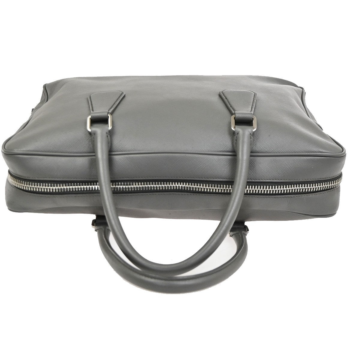 PRADA MILANO Logo Briefcase Hand Bag Saffiano Leather Gray SHW Italy 87CA847