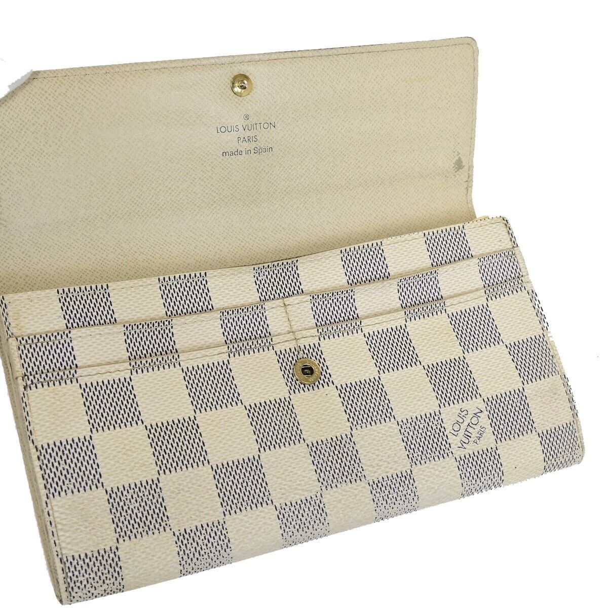 LOUIS VUITTON 3 Set Long Bifold Wallet Damier Ebene Azur Brown White 34YF077