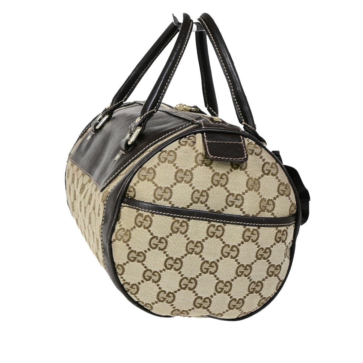 GUCCI Logo GG Pattern Trophy Hand Bag Canvas Leather Brown Italy 83FA749